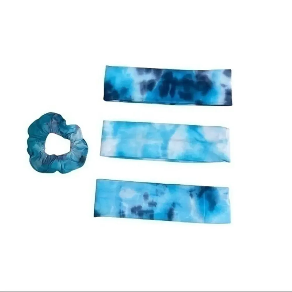 3 Piece Headband Tie Dye Scrunchie Bundle Blue yoga hair accessories handmade